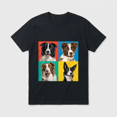 Border Collie bunte Porträt T-Shirt – Klassisches T-Shirt in Schwarz