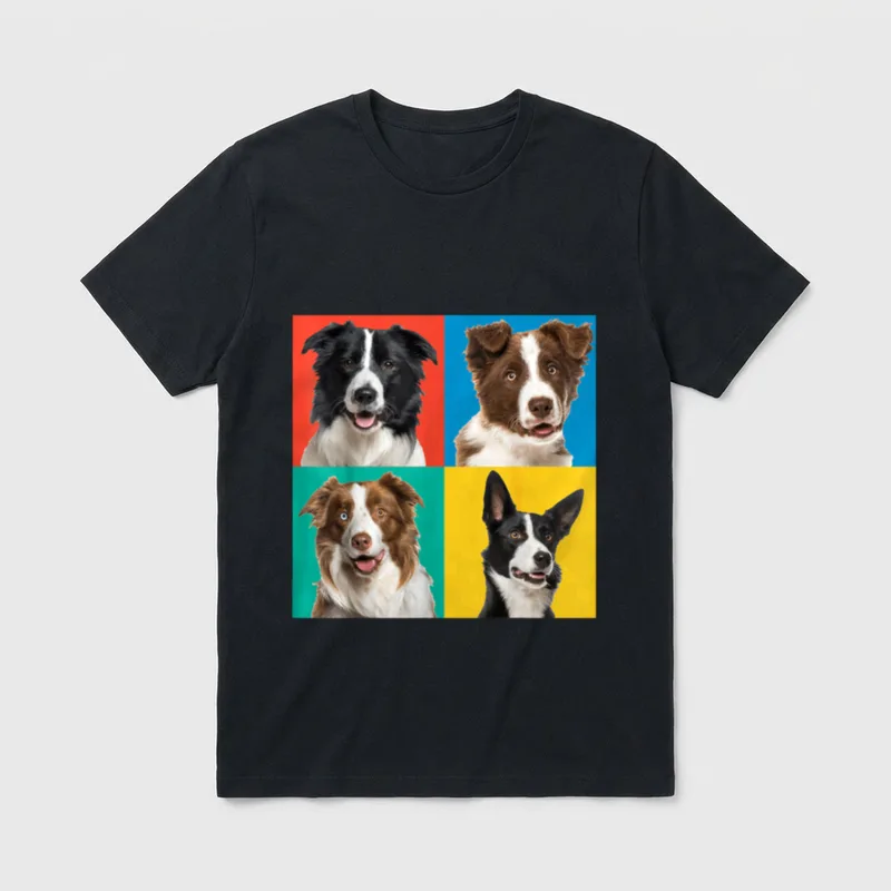 Border Collie bunte Porträt T-Shirt – Klassisches T-Shirt in Schwarz
