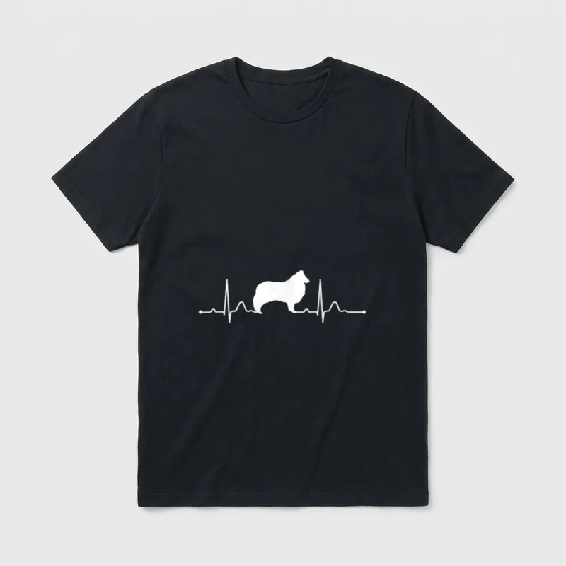 Collie Langhaar Heartbeat Herzschlag T-Shirt – Klassisches T-Shirt in Schwarz