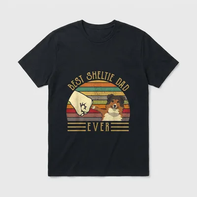 Der beste Sheltie Dad T-Shirt – Retro Fists-BumpSheltieHundSonnenuntergangText – Klassisches T-Shirt in Schwarz