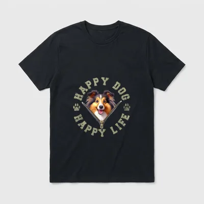 Happy Dog Glückliches Leben T-Shirt – Klassisches T-Shirt in Schwarz