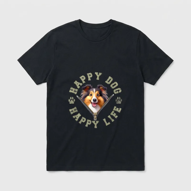 Happy Dog Glückliches Leben T-Shirt – Klassisches T-Shirt in Schwarz