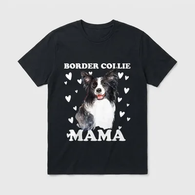 Border Collie Mama Mom T-Shirt – Wasserfarbener Border Collie mit Herzen und Schriftzug MAMA – Klassisches T-Shirt in Schwarz