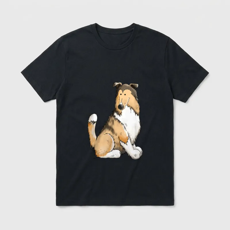 Happy Collie T Langhaarcollie T-Shirt – Klassisches T-Shirt in Schwarz