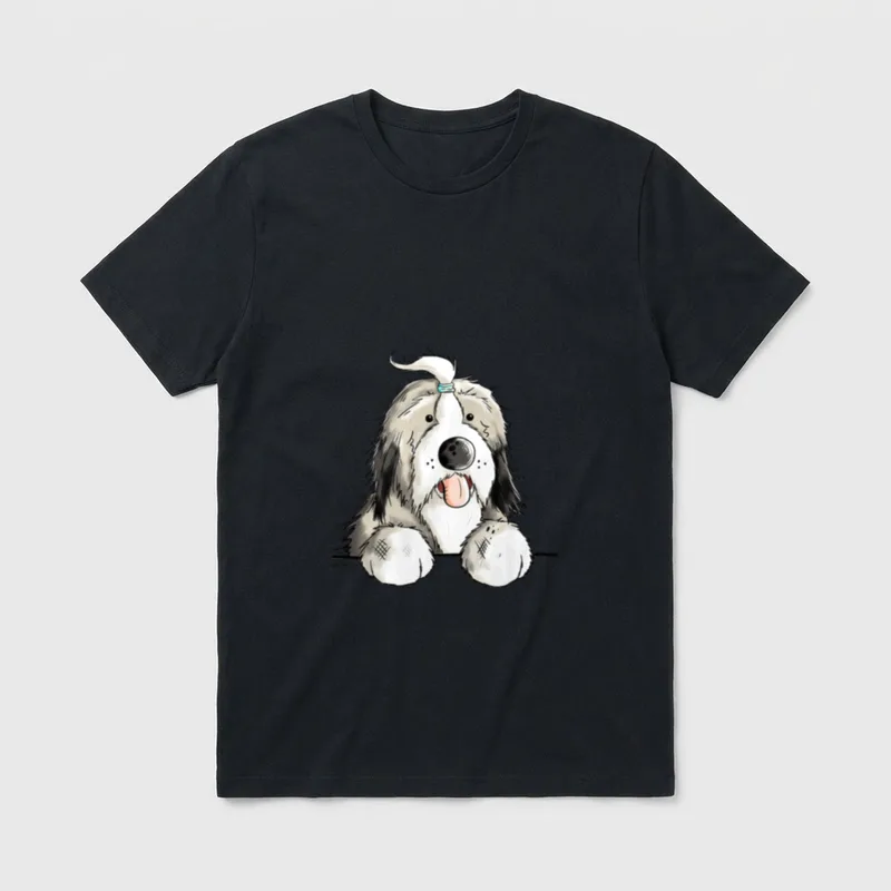 Knuffiger Bearded Collie Hunde T-Shirt – Klassisches T-Shirt in Schwarz