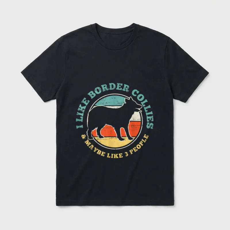 Border Collie Hütehund T-Shirt – I Like Border Collies Maybe Like 3 People Vintage Logo – Klassisches T-Shirt in Schwarz