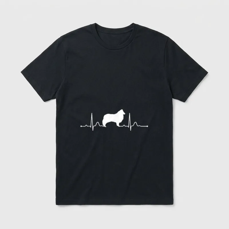 Langhaar Collie Heartbeat Herzschlag EKG T-Shirt – Klassisches T-Shirt in Schwarz