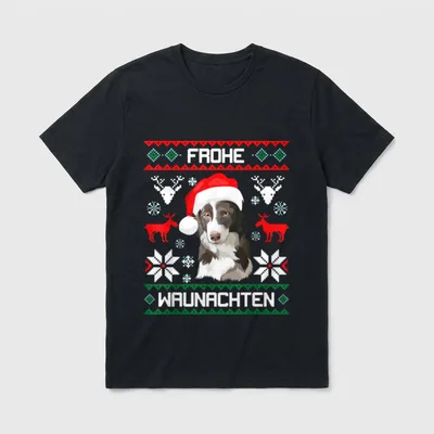 Border Collie Frohe Waunachten T-Shirt – Klassisches T-Shirt in Schwarz
