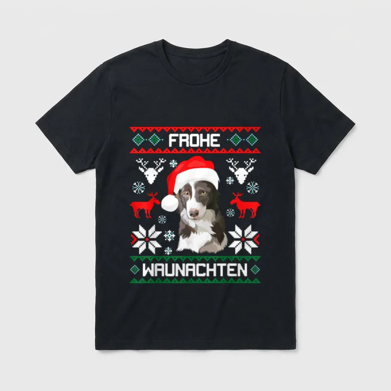 Border Collie Frohe Waunachten T-Shirt – Klassisches T-Shirt in Schwarz