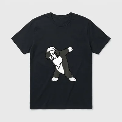 Dabbing Bearded Collie Dab T-Shirt – Schwarz-weißer Barthaar-Collie führt den Dab Dance aus – Klassisches T-Shirt in Schwarz