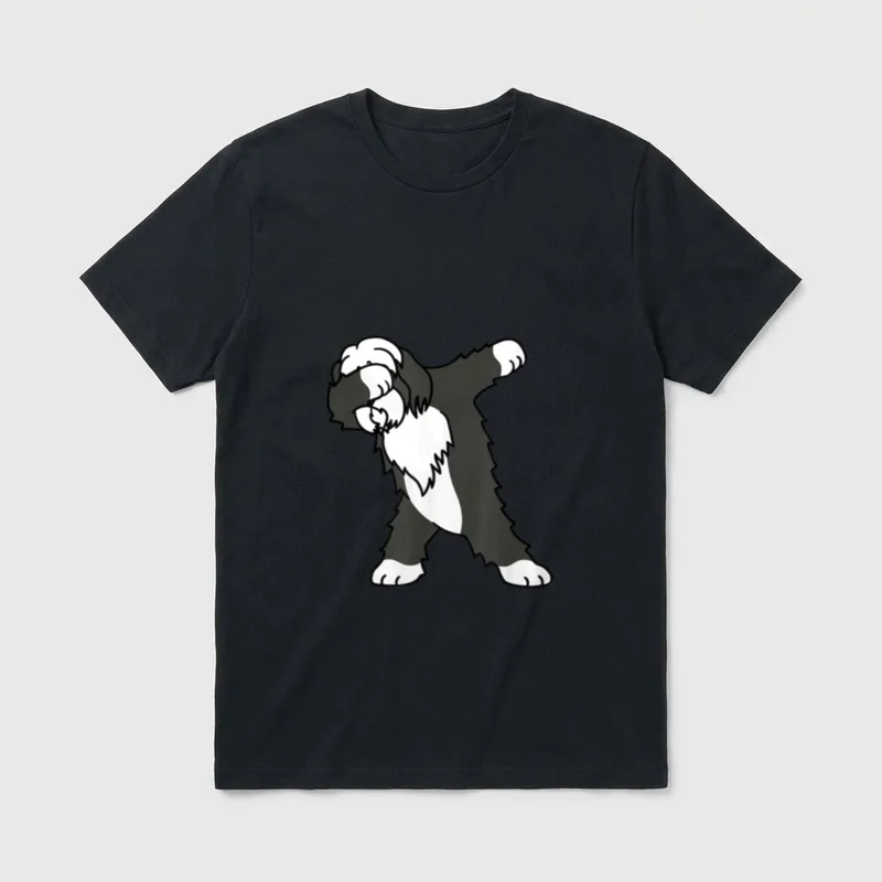 Dabbing Bearded Collie Dab T-Shirt – Schwarz-weißer Barthaar-Collie führt den Dab Dance aus – Klassisches T-Shirt in Schwarz