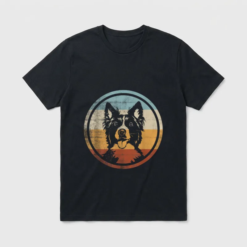 Retro Vintage Design Hund Border T-Shirt – Klassisches T-Shirt in Schwarz
