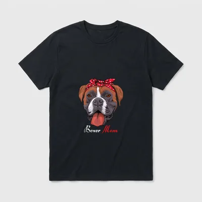 Boxer Mom Süßes Hund T-Shirt – Boxer-Moment mit rotem Kopftuch und Schriftzug Boxer Mom – Klassisches T-Shirt in Schwarz