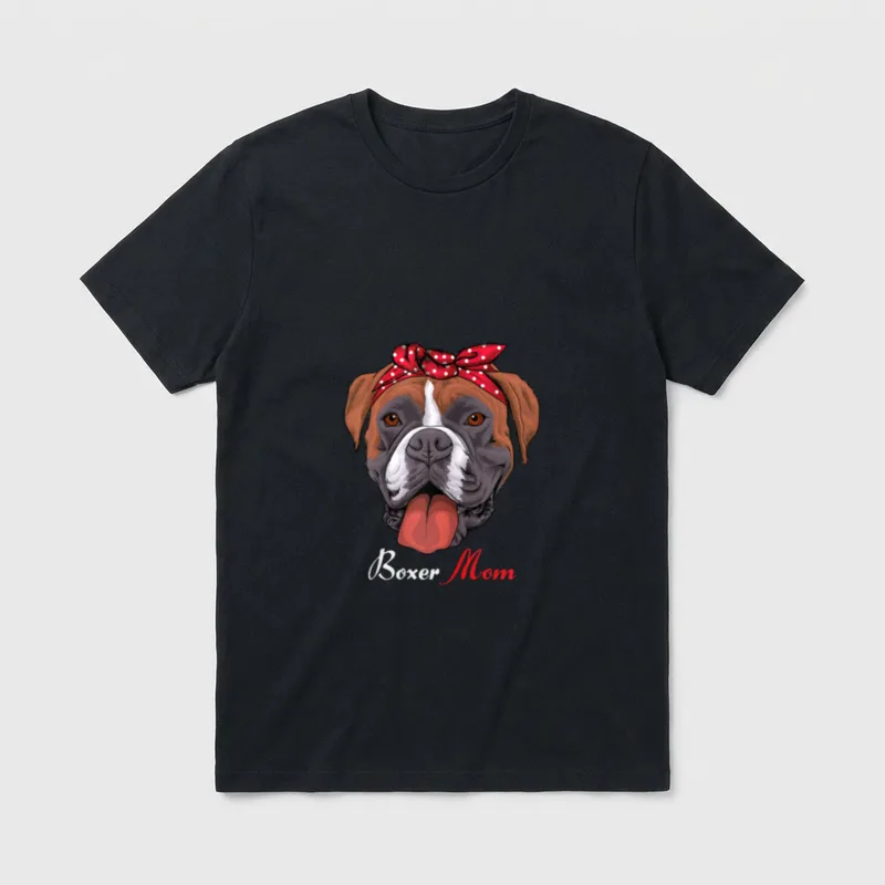 Boxer Mom Süßes Hund T-Shirt – Boxer-Moment mit rotem Kopftuch und Schriftzug Boxer Mom – Klassisches T-Shirt in Schwarz