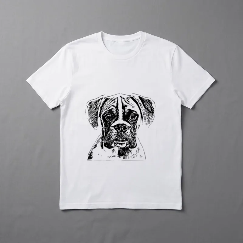 Boxer Dog T-Shirt – Schwarz-weiße Skizze des Kopfes eines Boxer-Hundes mit expressiven Augen – Klassisches T-Shirt in Schwarz