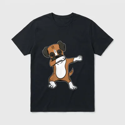 Deutscher Boxer Hund Dabbing T-Shirt – Braun-weißer Boxer-Welpen-Drawing im Dab-Tanzpose – Klassisches T-Shirt in Schwarz
