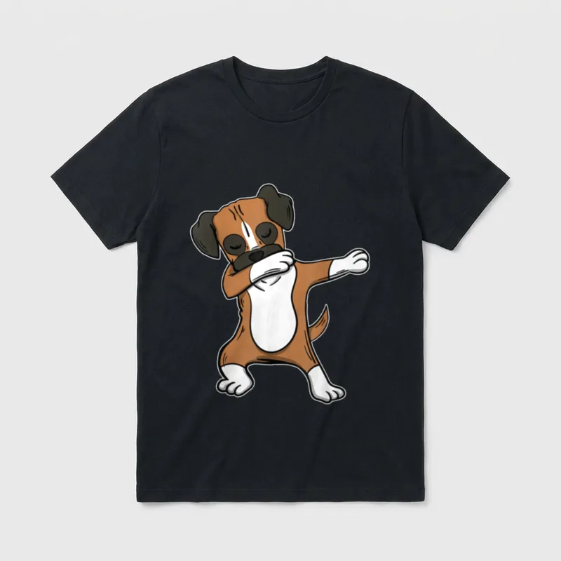 Deutscher Boxer Hund Dabbing T-Shirt – Braun-weißer Boxer-Welpen-Drawing im Dab-Tanzpose – Klassisches T-Shirt in Schwarz