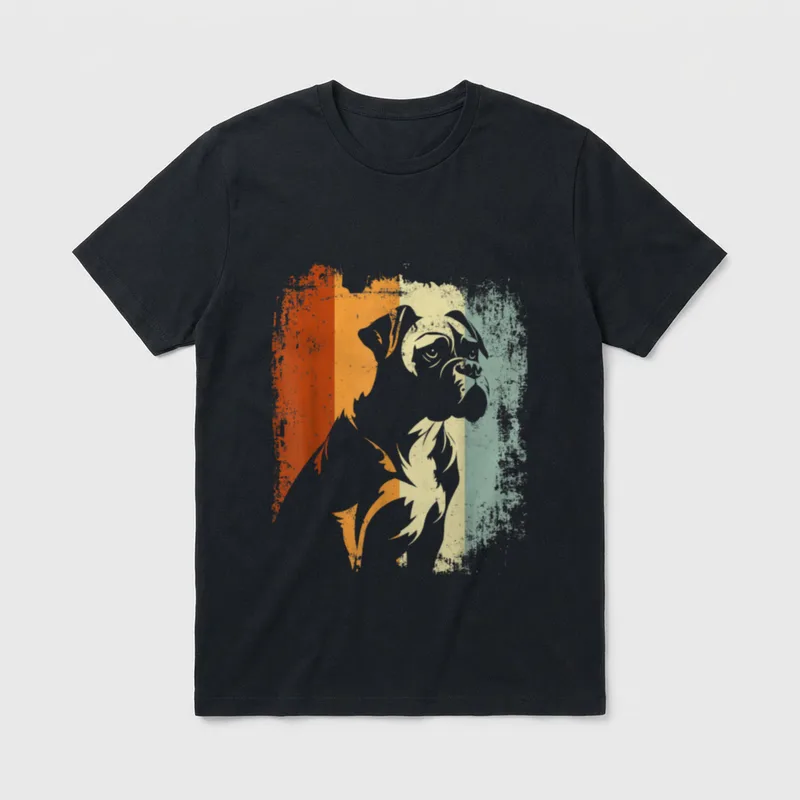 Retro Vintage Hunde Design Boxer T-Shirt – Klassisches T-Shirt in Schwarz