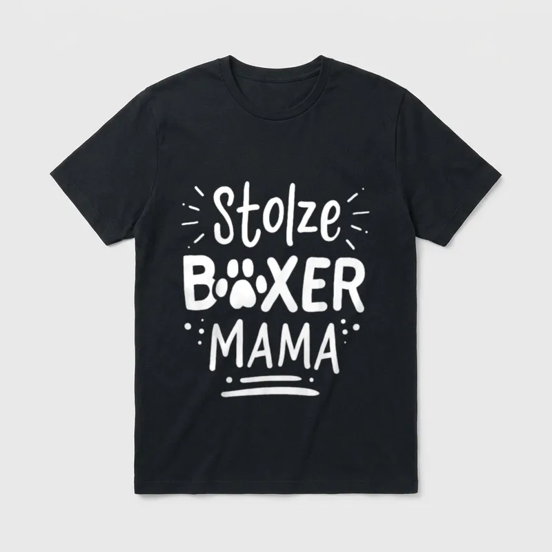 Boxer Hund T-Shirt 0074 – Stolze Boxer Mama Schriftzug mit Pfotenabdruck im Lettering-Stil – Klassisches T-Shirt in Schwarz