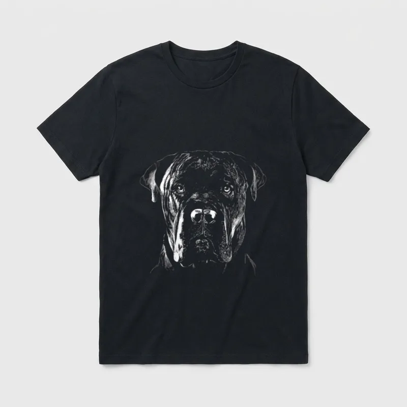 Cane Corso T-Shirt 0052 – Strichzeichnung eines Cane Corso Kopfes mit hängenden Ohren – Klassisches T-Shirt in Schwarz