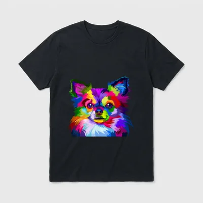 Langhaar Chihuahua Pop Art T-Shirt – Klassisches T-Shirt in Schwarz