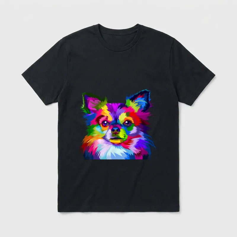 Langhaar Chihuahua Pop Art T-Shirt – Klassisches T-Shirt in Schwarz