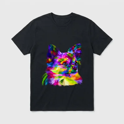 Langhaar Chihuahua Pop Art Porträt T-Shirt – Klassisches T-Shirt in Schwarz