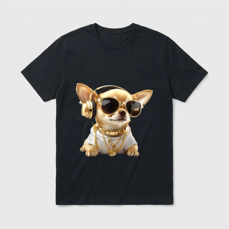 Lustiger Chihuahua Goldkette & T-Shirt – Klassisches T-Shirt in Schwarz