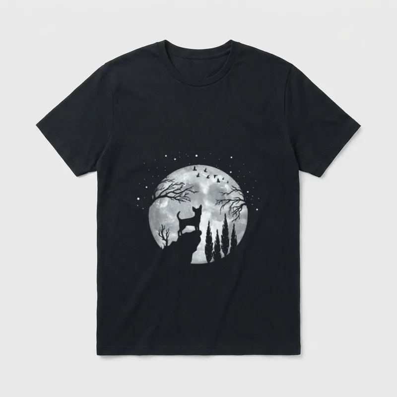 Vierbeiner Hund Hunderasse Vollmond T-Shirt 0052 – Klassisches T-Shirt in Schwarz