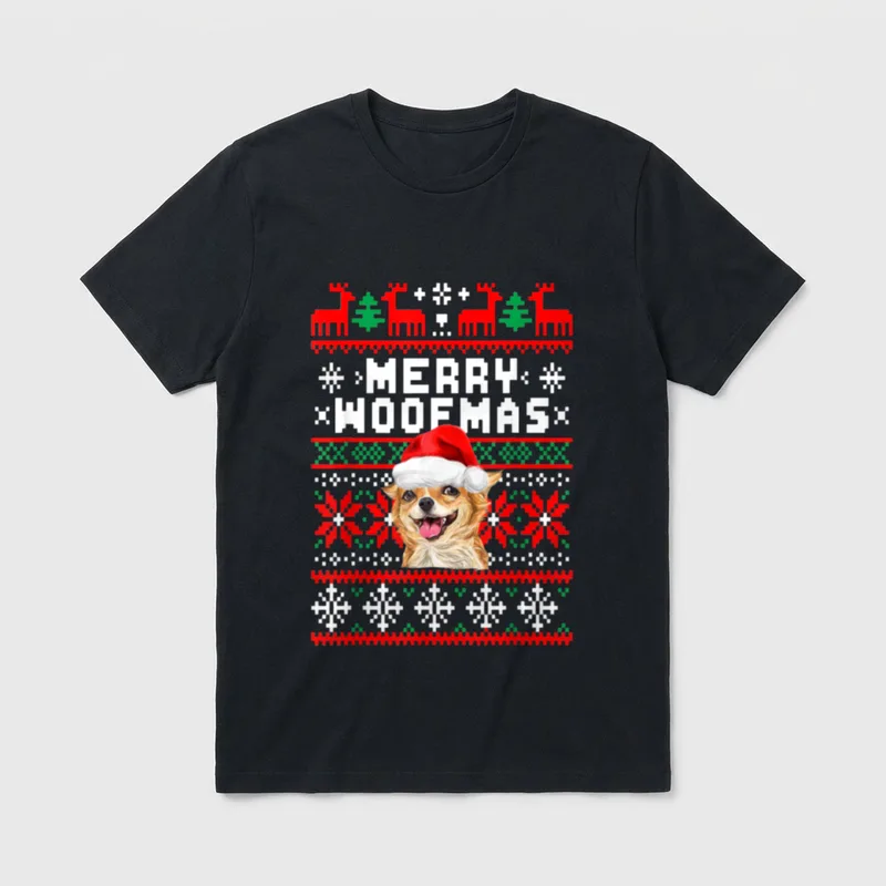 Chihuahua Merry Woofmas Weihnachten T-Shirt – Klassisches T-Shirt in Schwarz