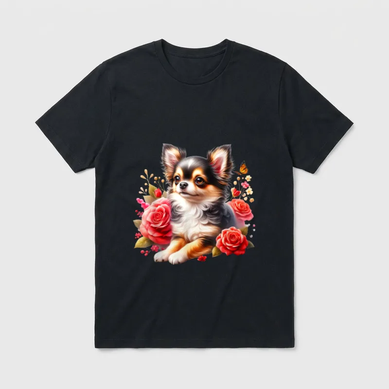 Chihuahua Floral Aquarell Entzückend T-Shirt – Klassisches T-Shirt in Schwarz