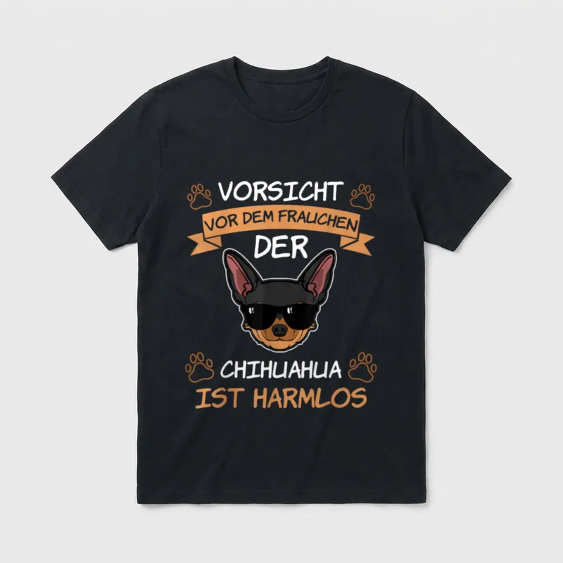 Vorsicht vor dem Frauchen T-Shirt 0097 – Klassisches T-Shirt in Schwarz