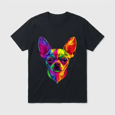 Buntes kurzhaariges Chihuahua-Gesicht niedlicher T-Shirt – Klassisches T-Shirt in Schwarz