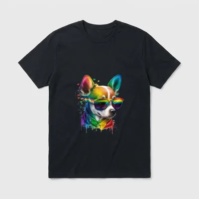 Chihuahua Mom Chiwawa Daddy T-Shirt – Regenbogen-Chihuahua mit Sonnenbrille und buntem Hemd – Klassisches T-Shirt in Schwarz