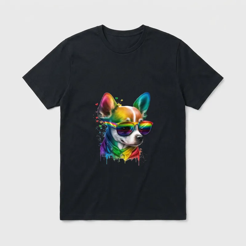 Chihuahua Mom Chiwawa Daddy T-Shirt – Regenbogen-Chihuahua mit Sonnenbrille und buntem Hemd – Klassisches T-Shirt in Schwarz