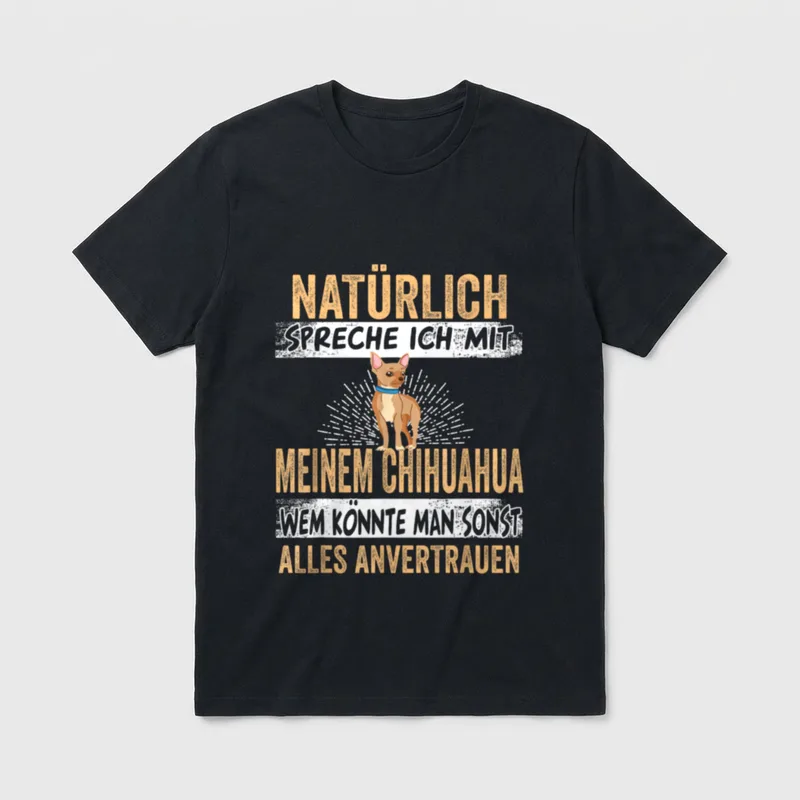 Natürlich spreche ich T-Shirt – Chihuahua mit blauem Halsband und Text über Vertrauen – Klassisches T-Shirt in Schwarz