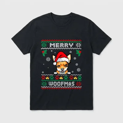 Merry Woofmas Chihuahua Hund T-Shirt – Klassisches T-Shirt in Schwarz