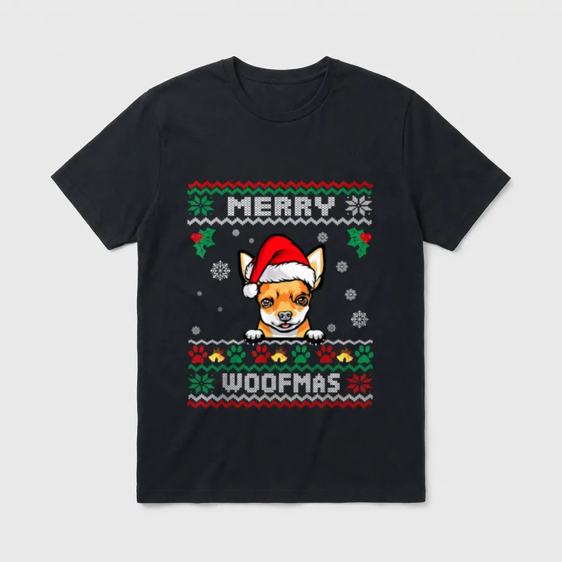 Merry Woofmas Chihuahua Hund T-Shirt – Klassisches T-Shirt in Schwarz