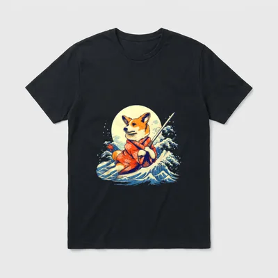 Lustiger Corgi-Hund Japanische Grand T-Shirt – Klassisches T-Shirt in Schwarz