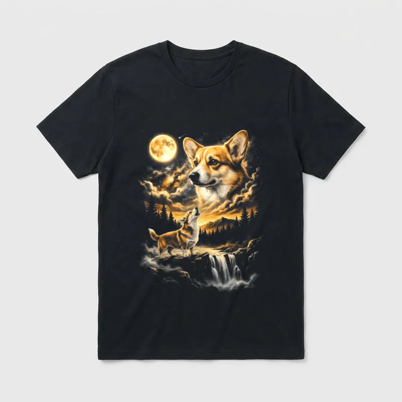 Corgi heult zum Mond T-Shirt – Klassisches T-Shirt in Schwarz