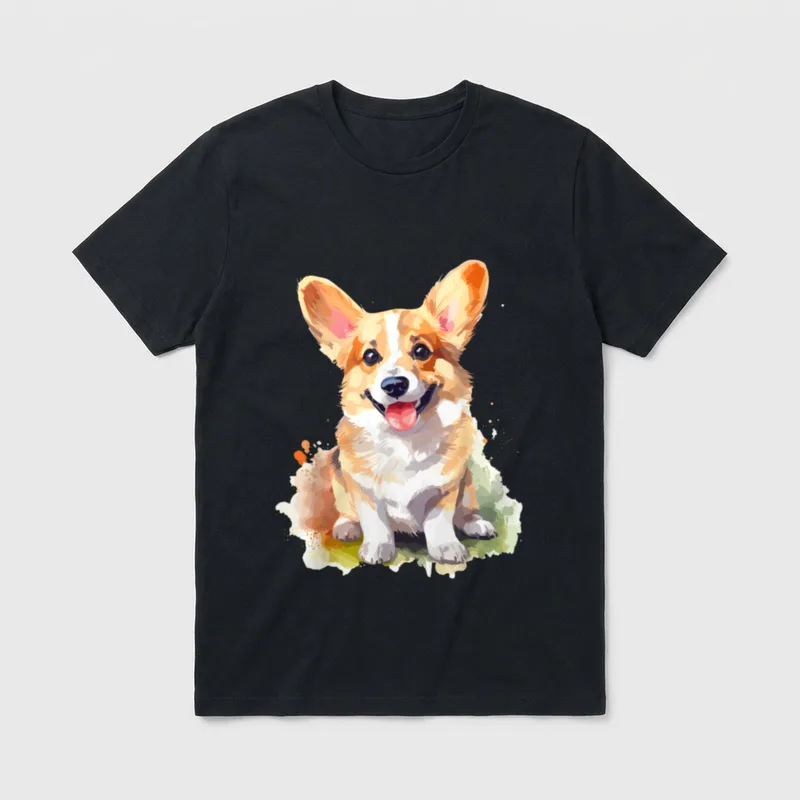 Aquarell Pem Welsh Corgi T-Shirt – Klassisches T-Shirt in Schwarz