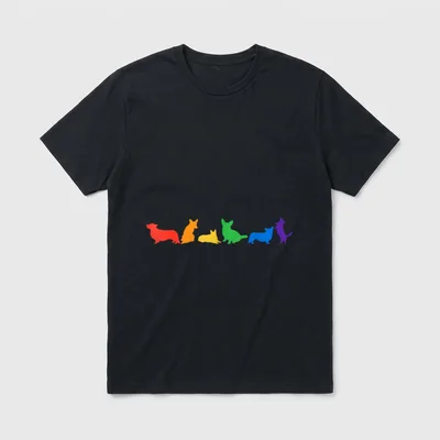 Regenbogen Silhouette Corgi Hund T-Shirt – Klassisches T-Shirt in Schwarz