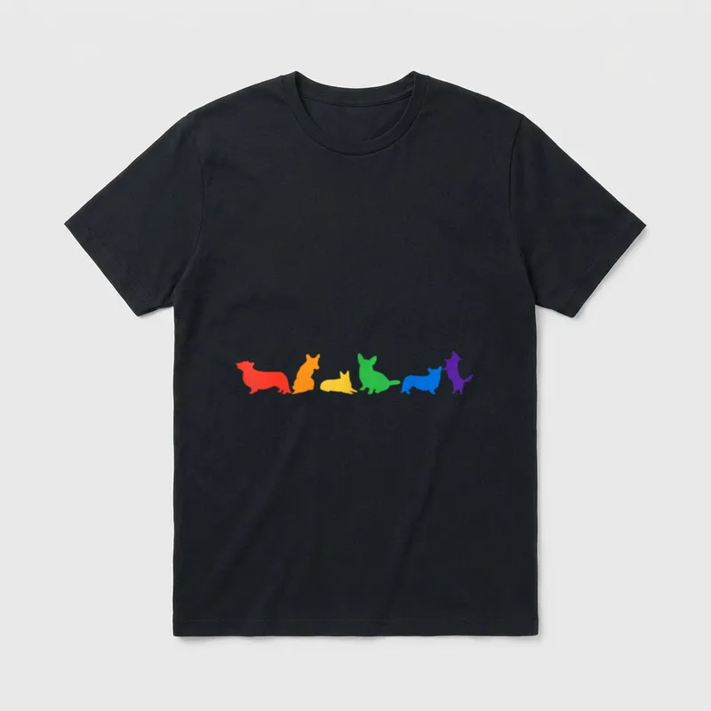 Regenbogen Silhouette Corgi Hund T-Shirt – Klassisches T-Shirt in Schwarz