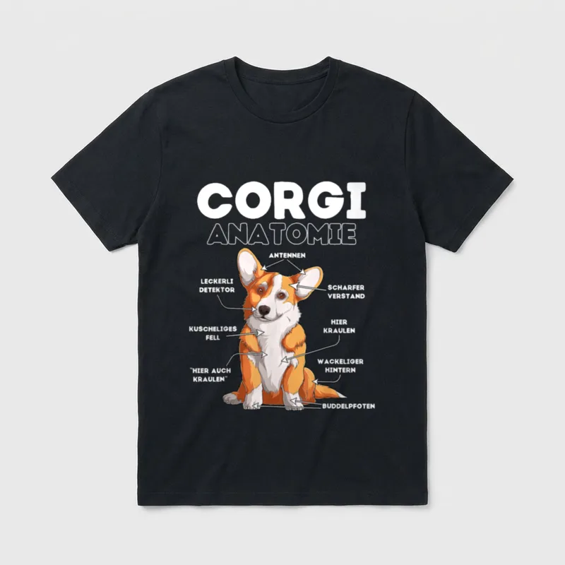 Corgi Anatomie T-Shirt – Klassisches T-Shirt in Schwarz