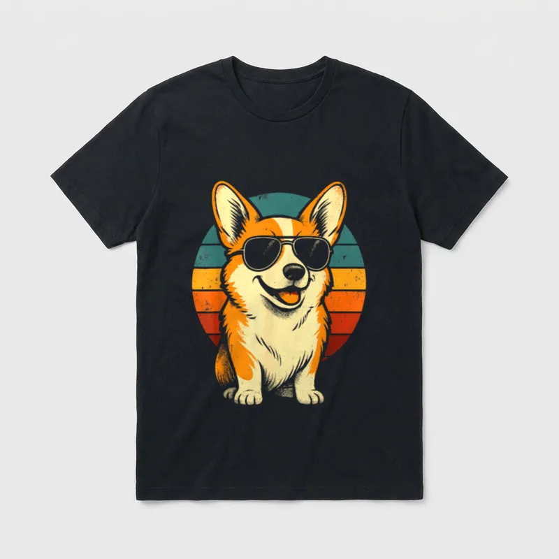 Retro Corgi in Sonnenbrille T-Shirt – Klassisches T-Shirt in Schwarz