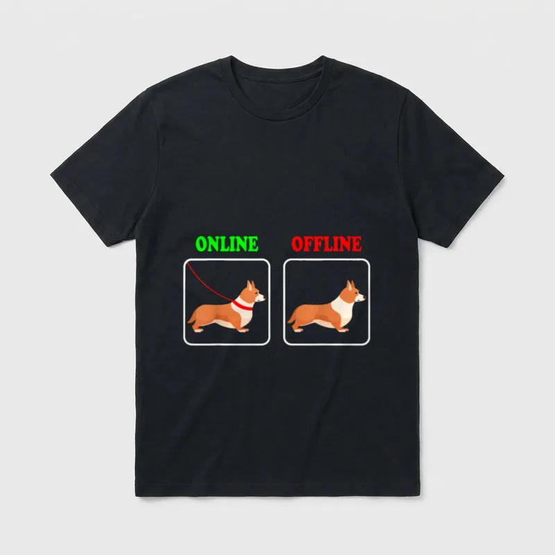 Welsh Corgi Online Offline T-Shirt – Klassisches T-Shirt in Schwarz