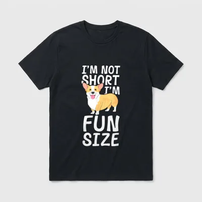 I'm Not Short I'm T-Shirt – Corgi Illustration mit Text I'M NOT SHORT I'M FUN SIZE – Klassisches T-Shirt in Schwarz