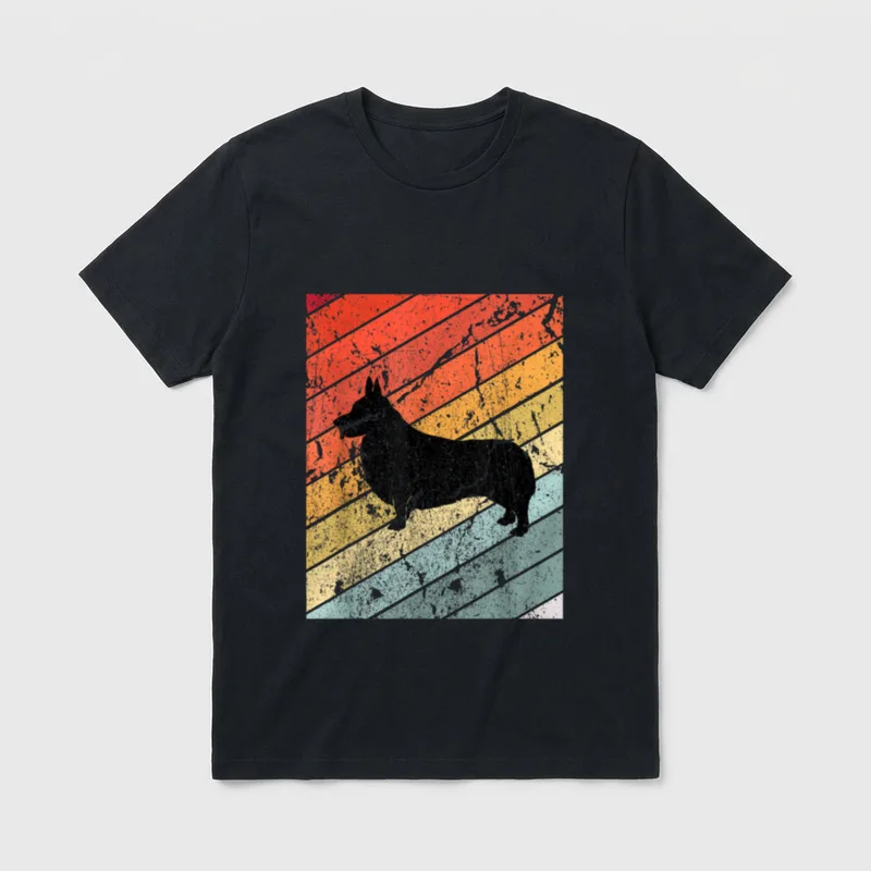 Retro Welsh Corgi Hunde T-Shirt – Klassisches T-Shirt in Schwarz