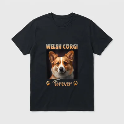 Welsh Corgi Besitzer Welsh T-Shirt – Welsh Corgi Porträt mit Schriftzug und Pfotenabdrücken – Klassisches T-Shirt in Schwarz