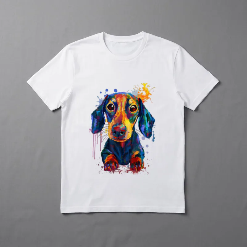 Dackel Hund Buntes Spritzporträt T-Shirt – Klassisches T-Shirt in Schwarz